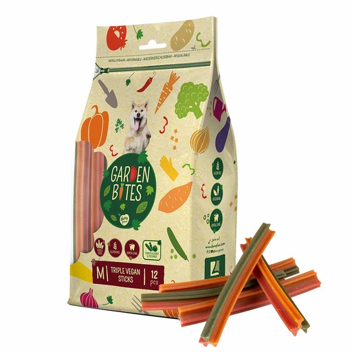 [15446] Garden Bites triple vegan sticks M - 15cm - 25g - display gemengde kleuren