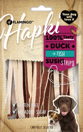 [520273] HAPKI DUCK EN FISH SUSHI STRIPS 85 GRAM